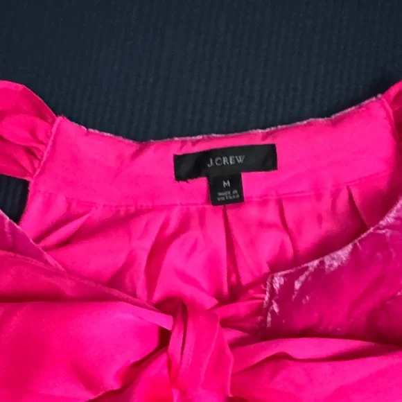 J. Crew Bright Pink Crushed Velvet Bow Tie Halter Top, Medium, EC - Picture 2 of 6